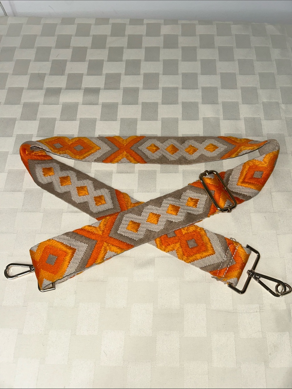 Orange and Beige Geometric Woven Bag Strap